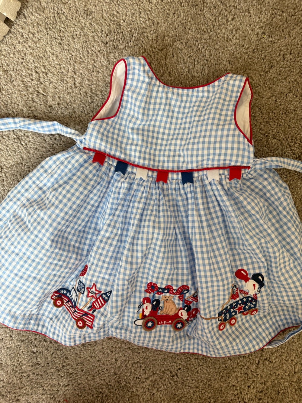 Girls Blue Gingham Patriotic Embroidered Sundress 12 months